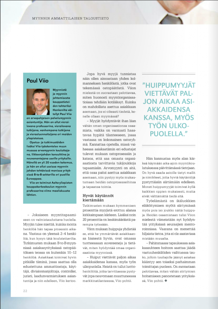 Artikel von Paul Viio in Myynti & Markkinointi 5/2015, Teil 3